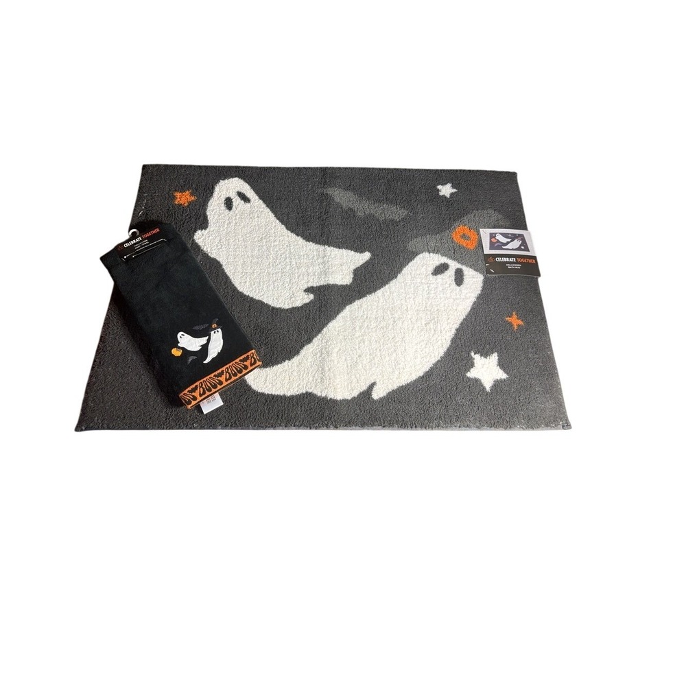Celebrate Together Halloween Ghosts Bath Rug & Hand Towel Set 20"x30" GIFT NEW